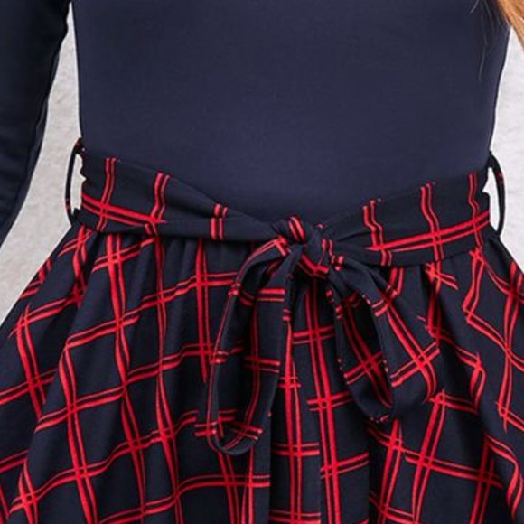 Plaid Tie Waist Ruffle Shoulder Dress - Picture 6 of 9